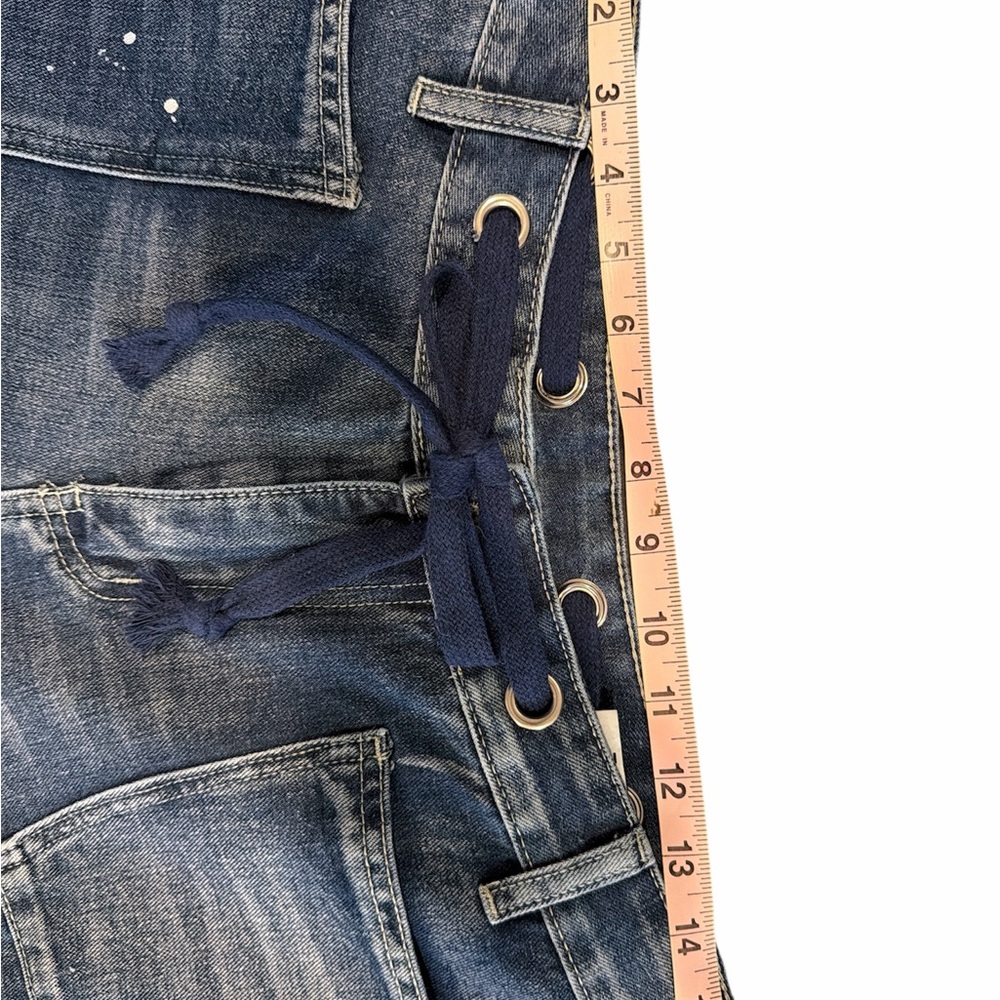 Men's Blue Washed Drawstring Utility Jeans - Picture 3 of 4